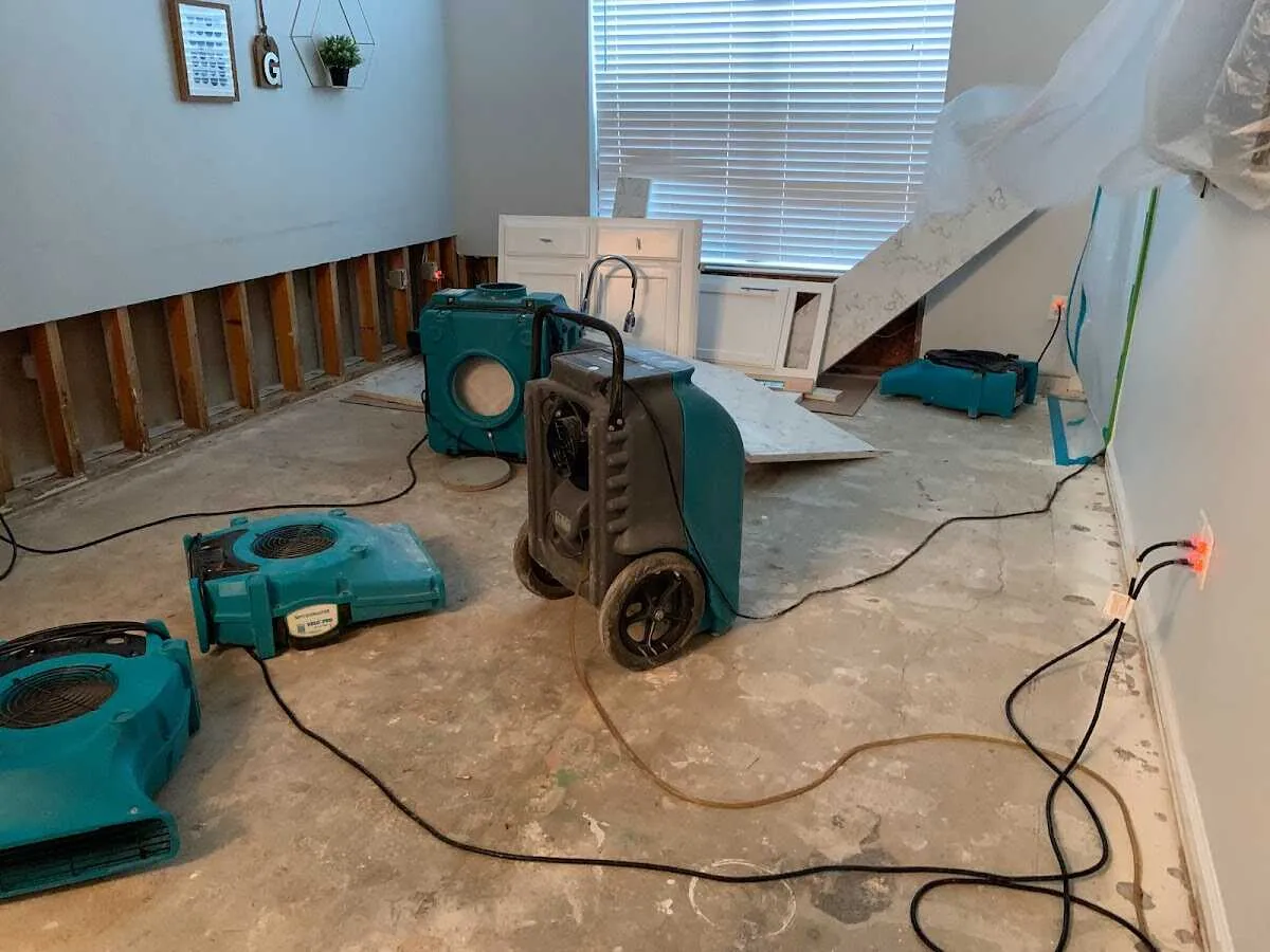 Dehumidifier in flood-cut room for Water Damage Restoration in Bucyrus